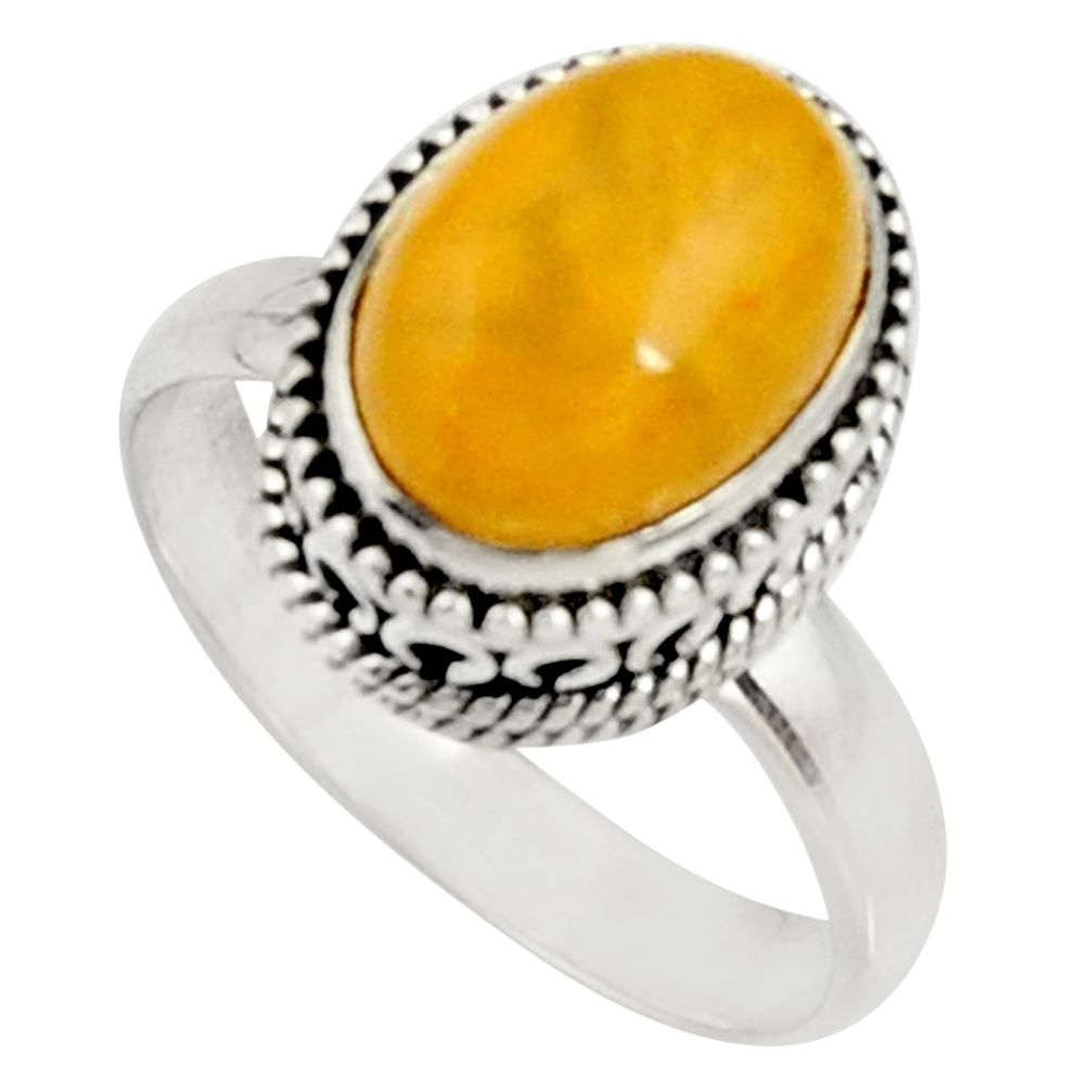 4.38cts natural yellow amber bone 925 silver solitaire ring size 8.5 r22543