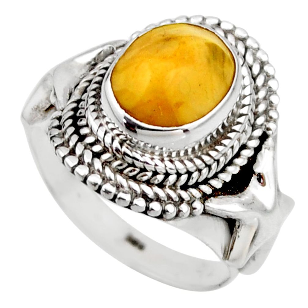 4.02cts natural yellow amber bone 925 silver solitaire ring size 6.5 r53302