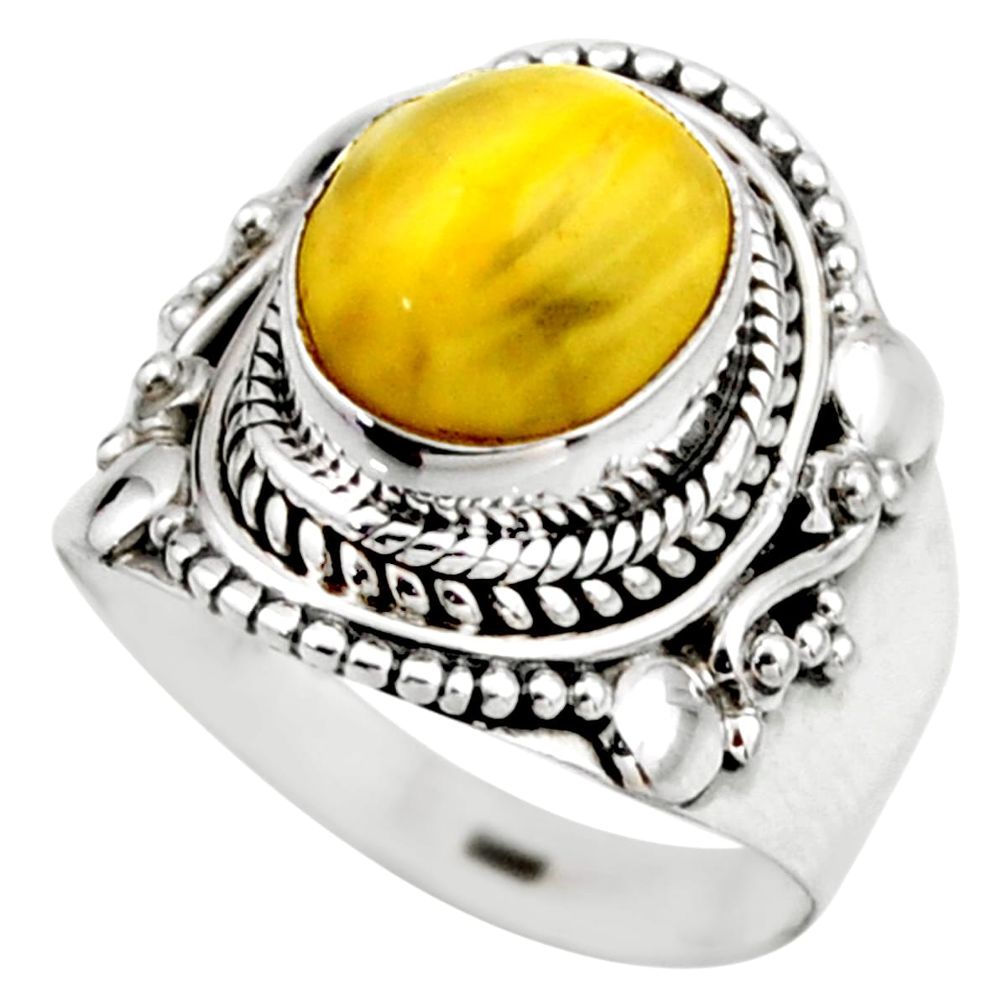 4.28cts natural yellow amber bone 925 silver solitaire ring size 6 r53303