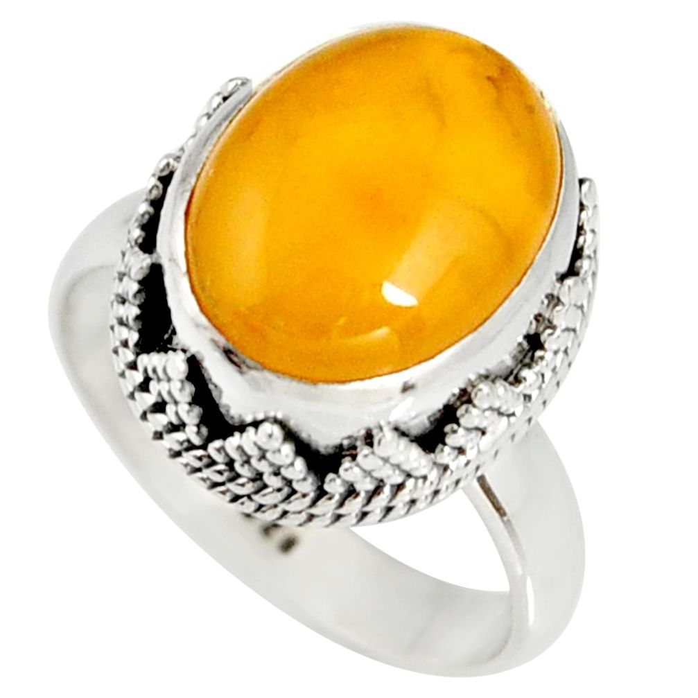 5.53cts natural yellow amber bone 925 silver solitaire ring size 7 r19241