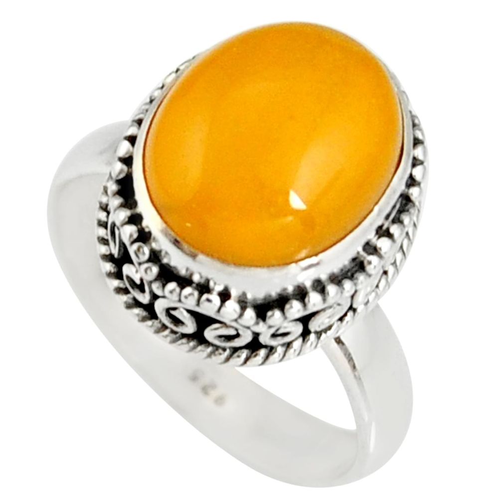 5.28cts natural yellow amber bone 925 silver solitaire ring size 7 r19246