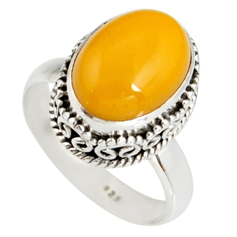 5.07cts natural yellow amber bone 925 silver solitaire ring size 7 r19256