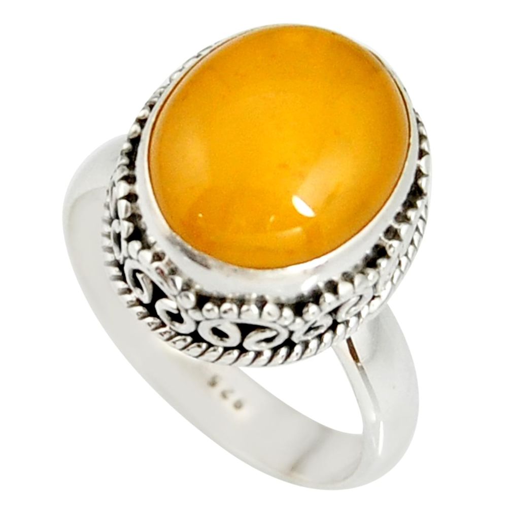 5.93cts natural yellow amber bone 925 silver solitaire ring size 8 r19247