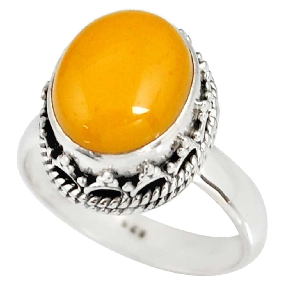 5.96cts natural yellow amber bone 925 silver solitaire ring size 8 r19248