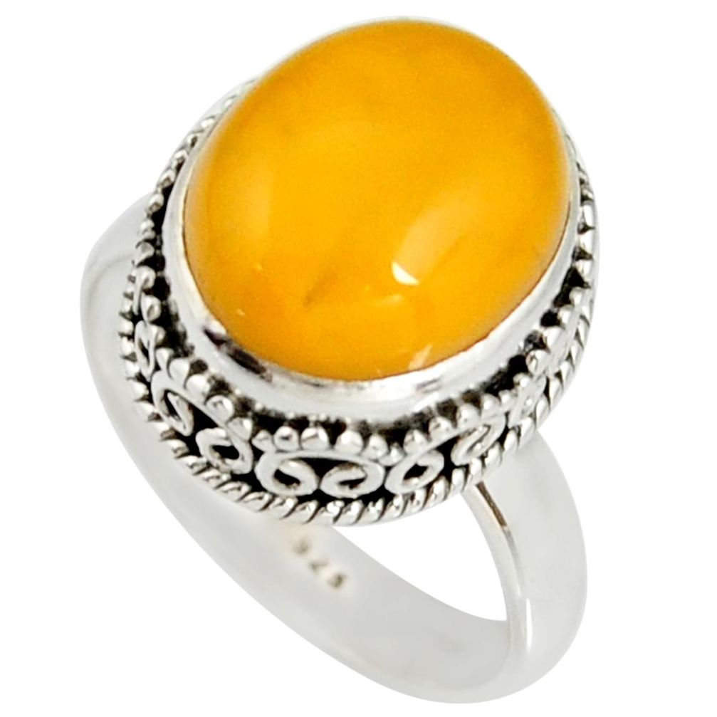 5.58cts natural yellow amber bone 925 silver solitaire ring size 8 r19257