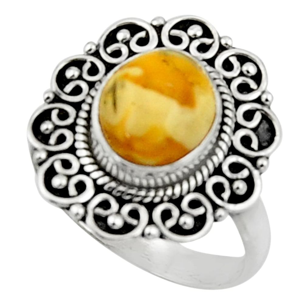 4.22cts natural yellow amber bone 925 silver solitaire ring size 8 r52588