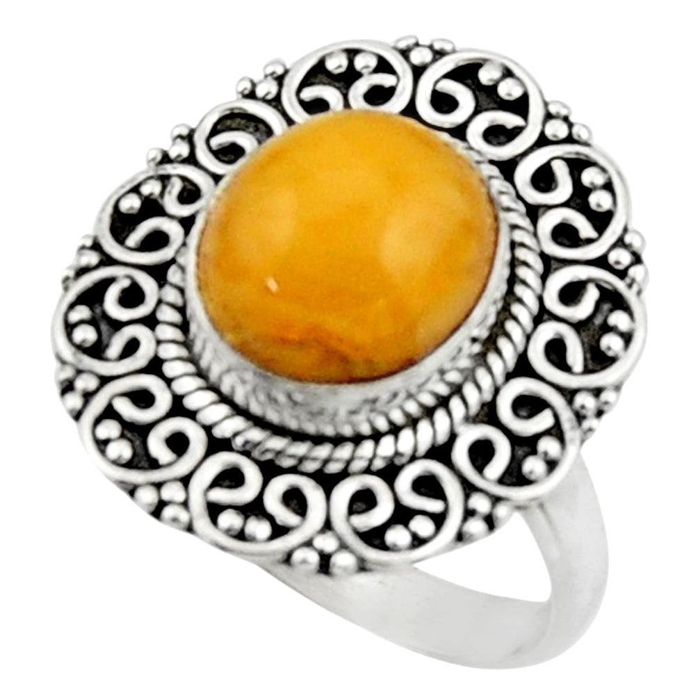 4.70cts natural yellow amber bone 925 silver solitaire ring size 8 r52590