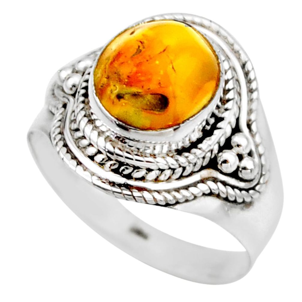4.26cts natural yellow amber bone 925 silver solitaire ring size 8 r53309