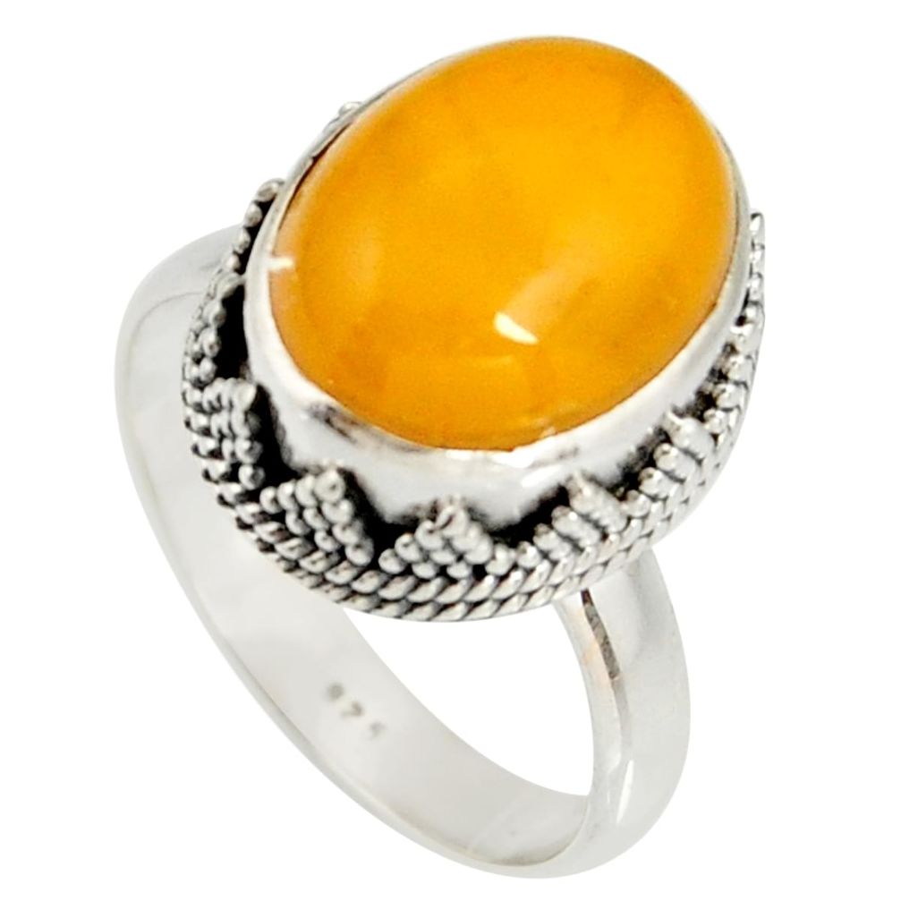 6.57cts natural yellow amber bone 925 silver solitaire ring size 9 r19255