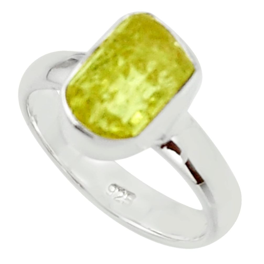 5.06cts natural yellow apatite rough 925 silver solitaire ring size 6 r30113