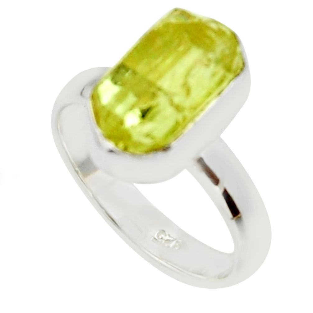5.55cts natural yellow apatite rough 925 silver solitaire ring size 7 r30103