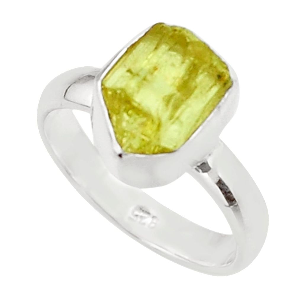 5.11cts natural yellow apatite rough 925 silver solitaire ring size 7 r30111