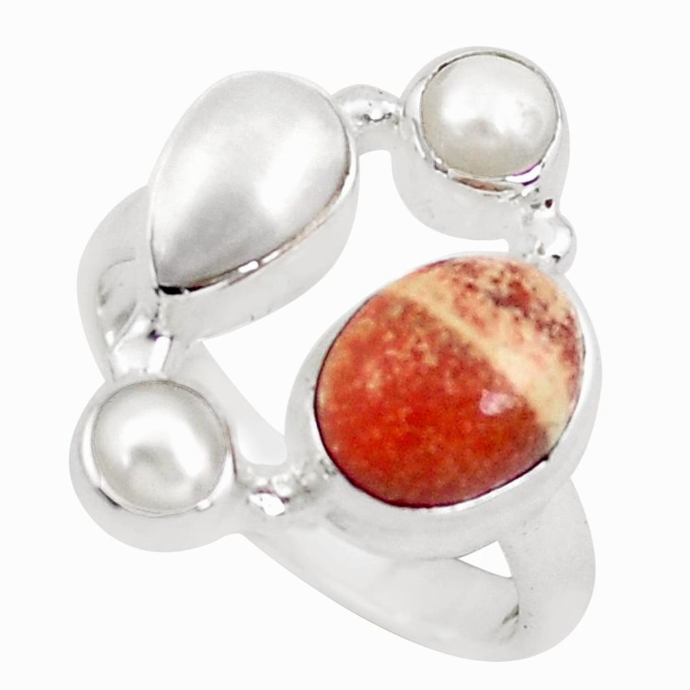 6.58cts natural yellow brecciated mookaite pearl 925 silver ring size 7 p52644