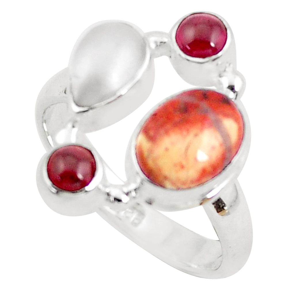 yellow brecciated mookaite pearl 925 silver ring size 8 p52643