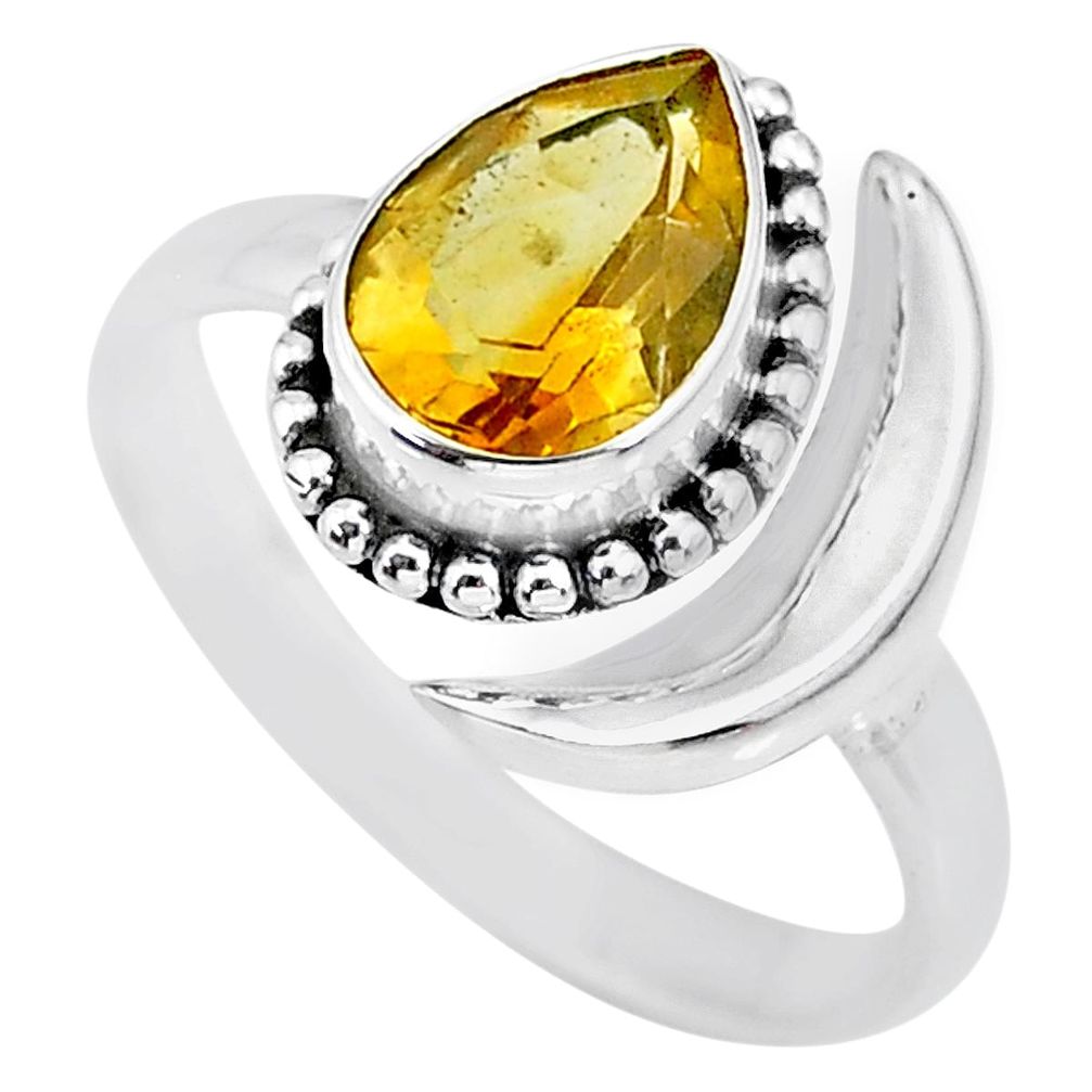 2.39cts natural yellow citrine 925 silver adjustable moon ring size 8.5 r89695