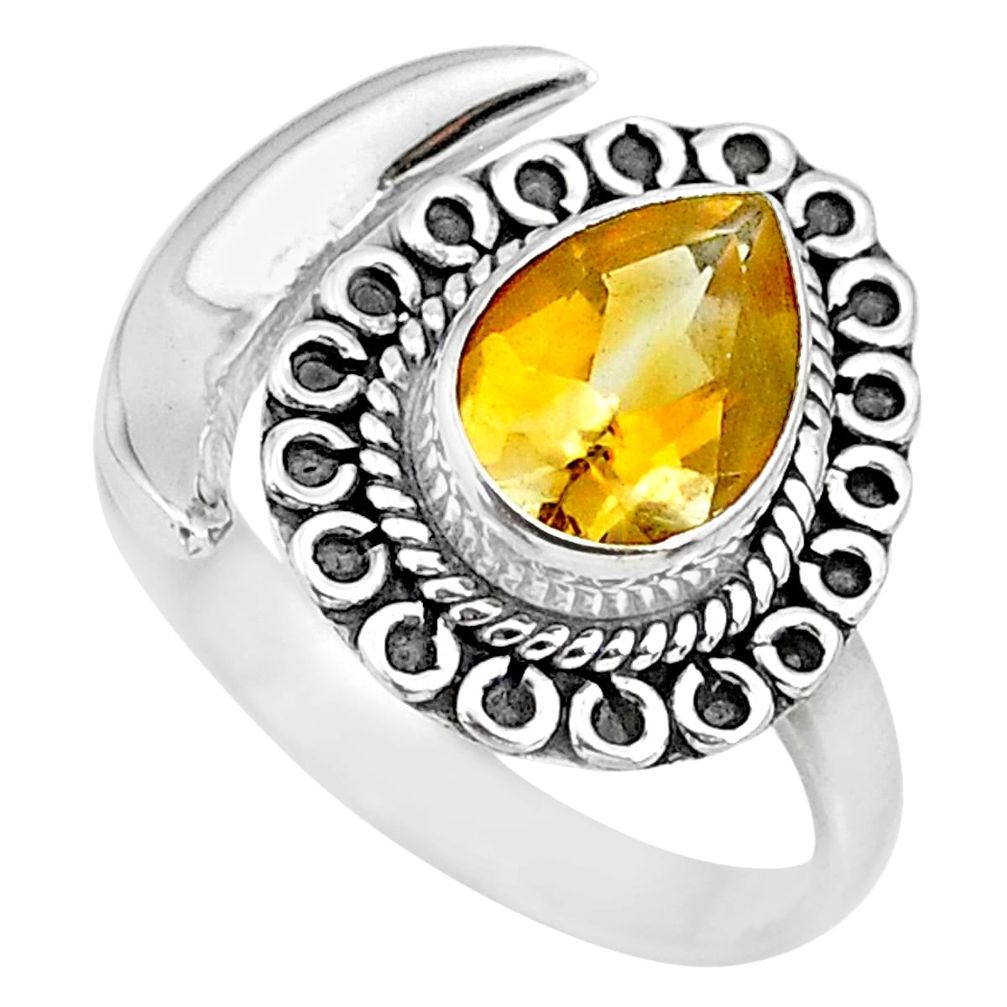 2.81cts natural yellow citrine 925 silver adjustable moon ring size 8.5 r89703