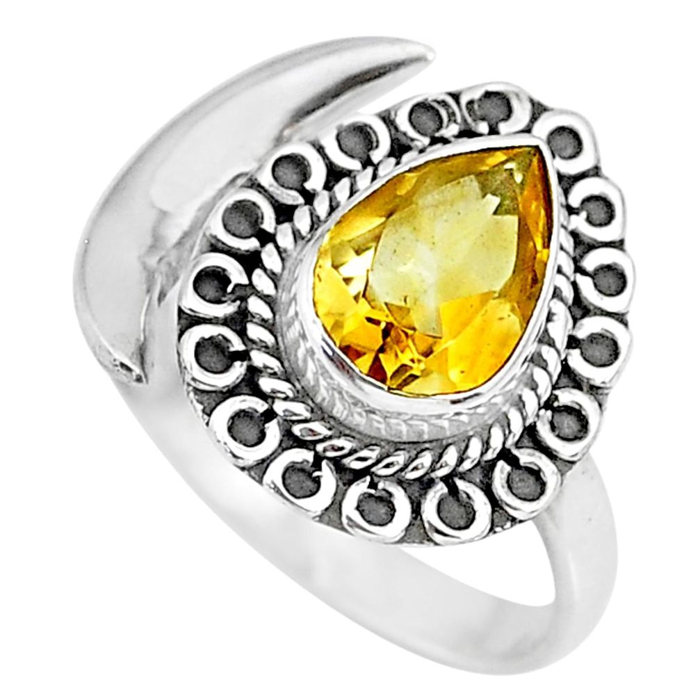 2.95cts natural yellow citrine 925 silver adjustable moon ring size 9.5 r89723