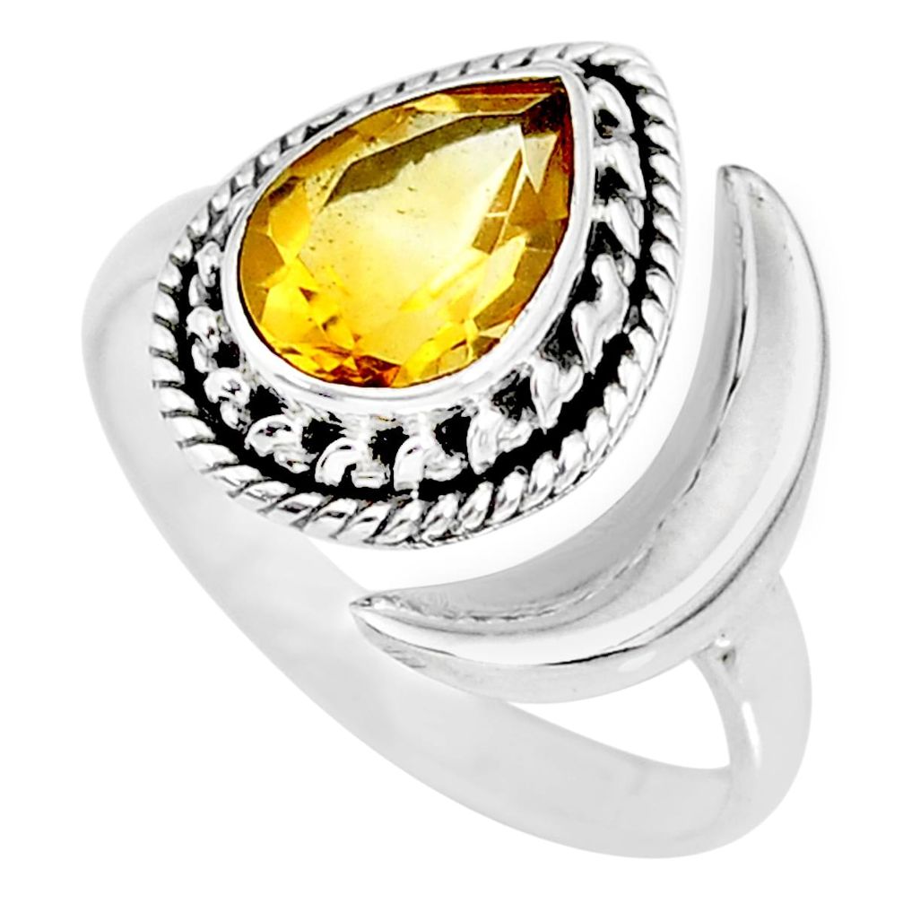 2.67cts natural yellow citrine 925 silver adjustable moon ring size 7.5 r89745