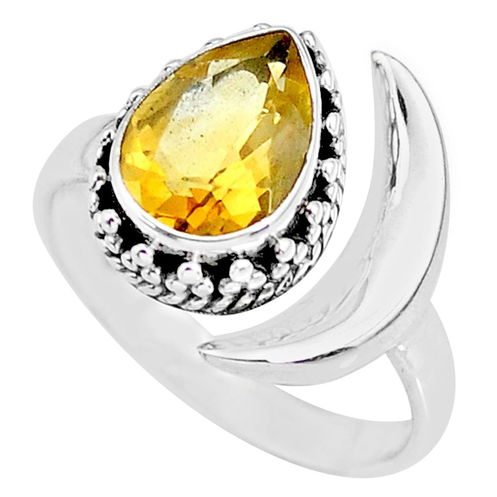 2.67cts natural yellow citrine 925 silver adjustable moon ring size 8.5 r89782