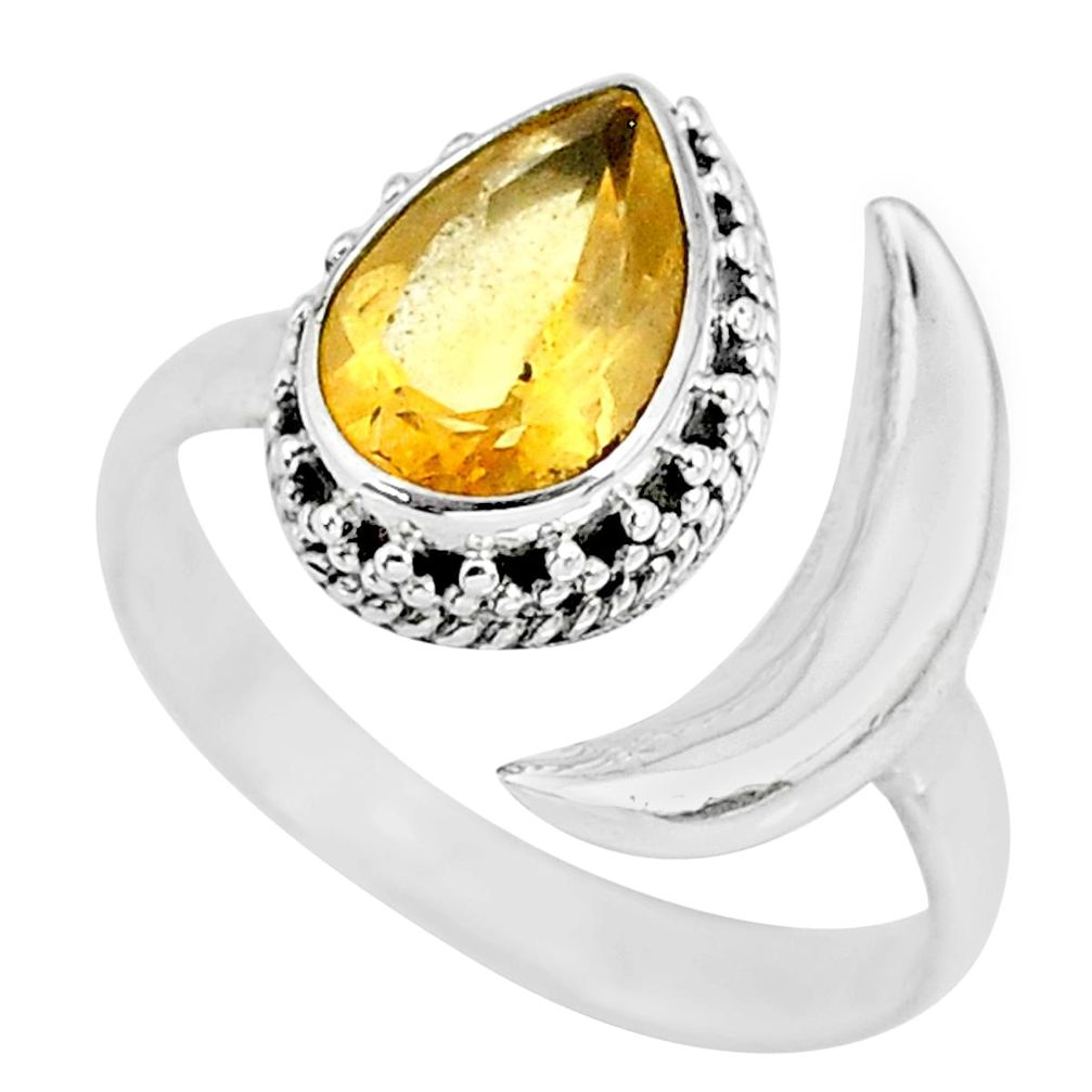 2.53cts natural yellow citrine 925 silver moon ring size 8.5 r89810