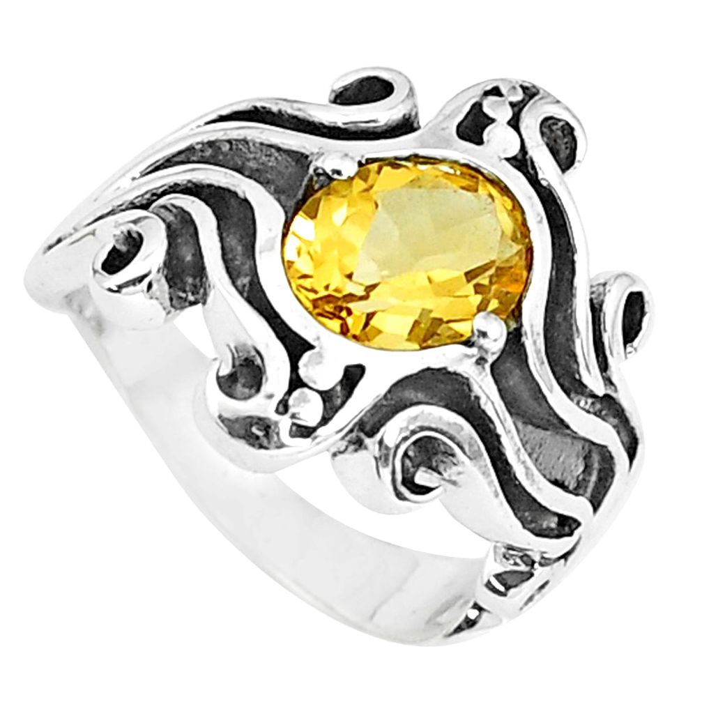 3.08cts natural yellow citrine 925 silver solitaire ring jewelry size 6.5 p37245