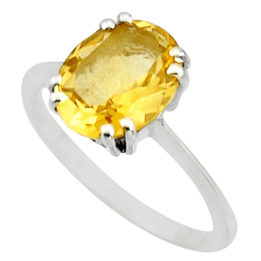 4.30cts natural yellow citrine 925 silver solitaire ring jewelry size 6.5 r25471