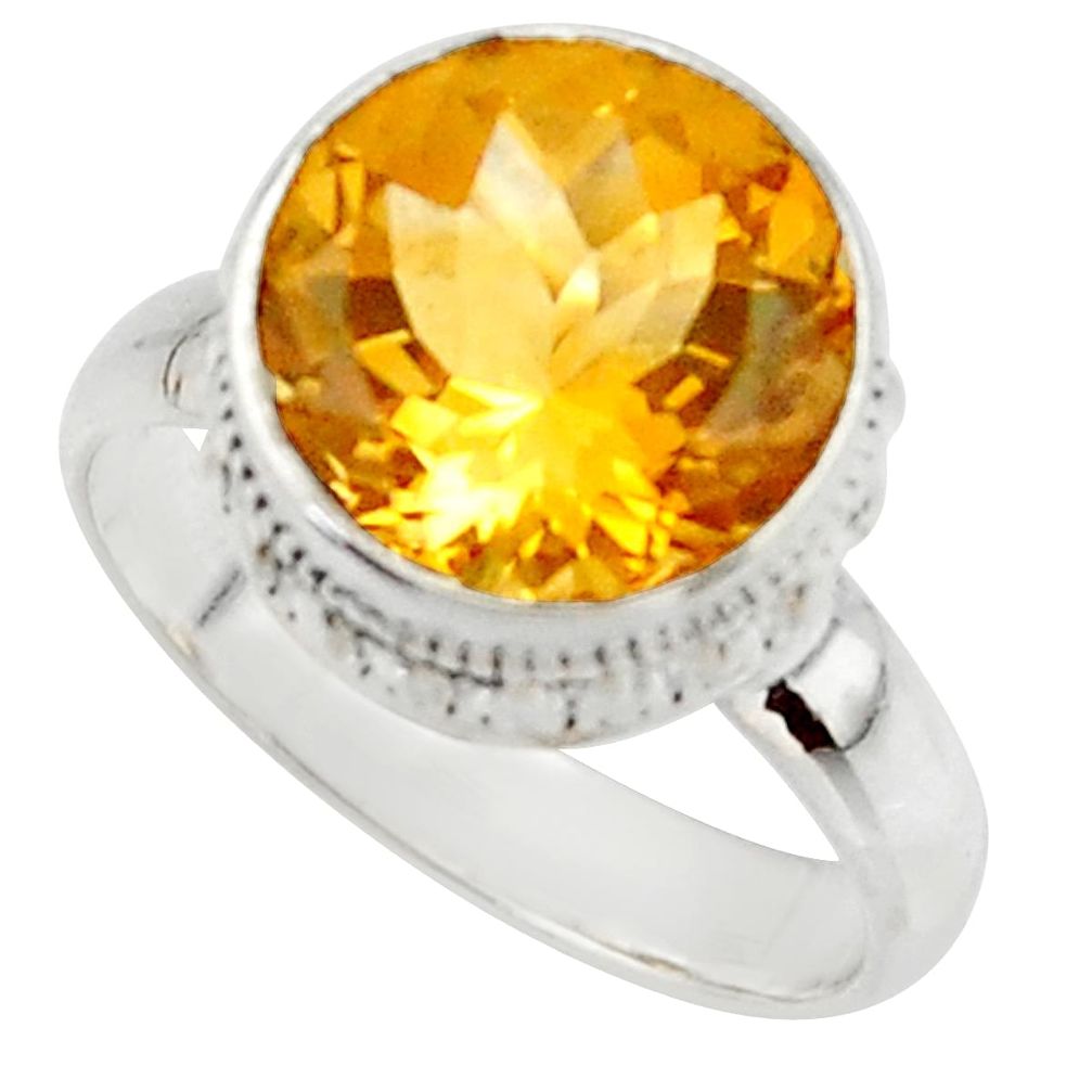 6.31cts natural yellow citrine 925 silver solitaire ring jewelry size 7 r48082