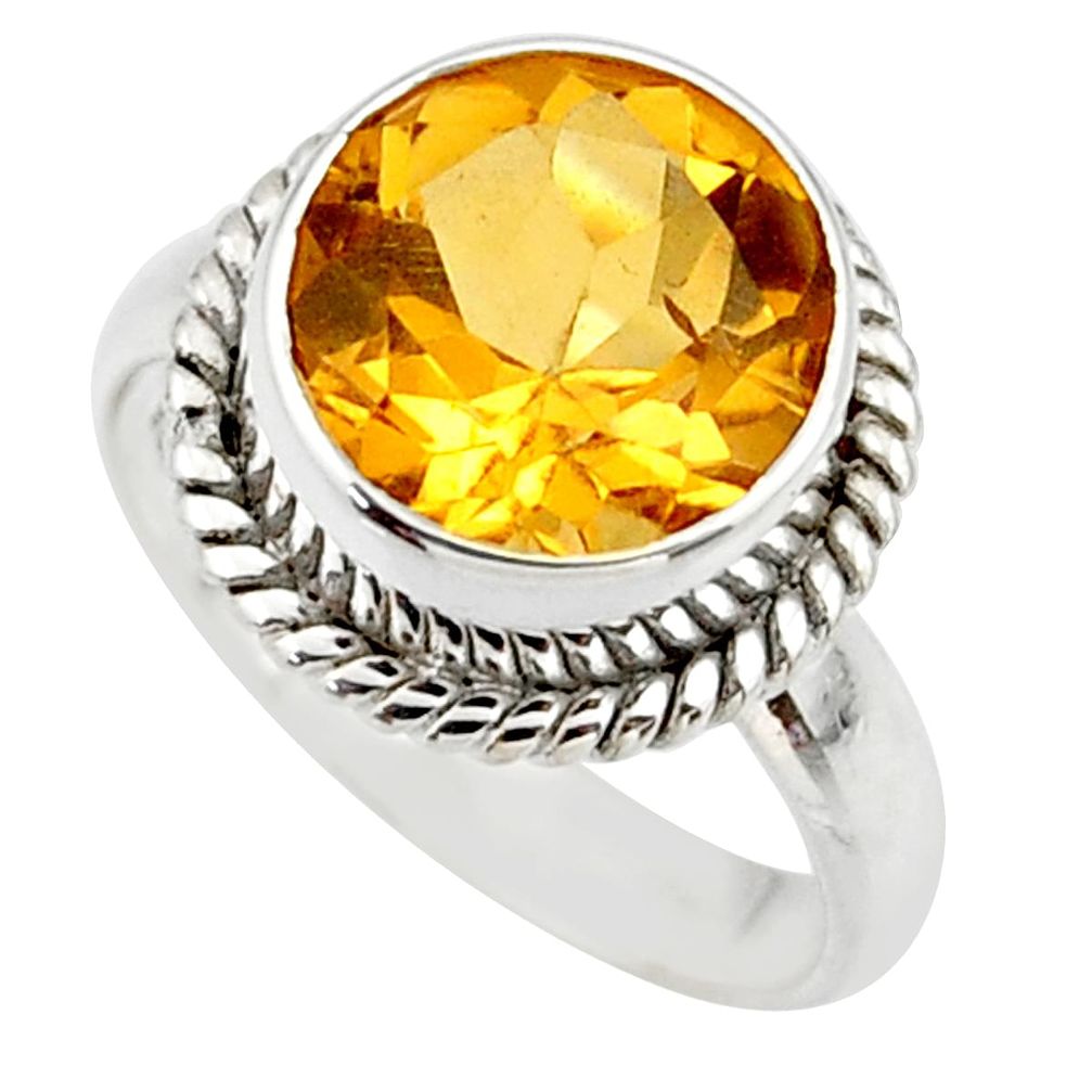 6.29cts natural yellow citrine 925 silver solitaire ring jewelry size 8 r48085