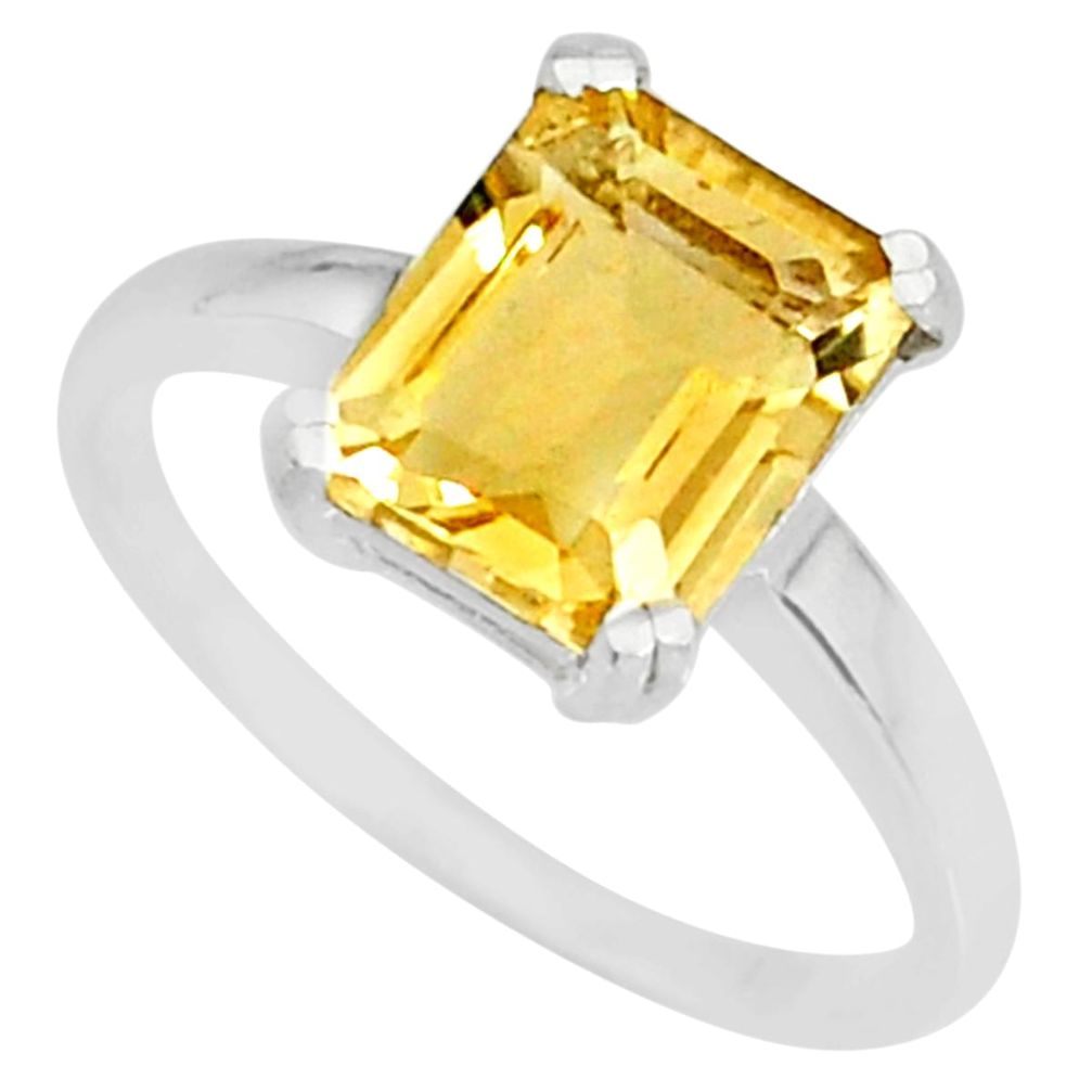 4.19cts natural yellow citrine 925 silver solitaire ring jewelry size 8 r83956