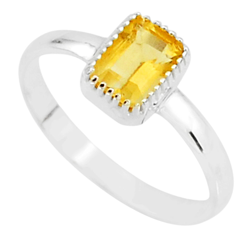 1.41cts natural yellow citrine 925 silver solitaire ring jewelry size 7.5 t7421