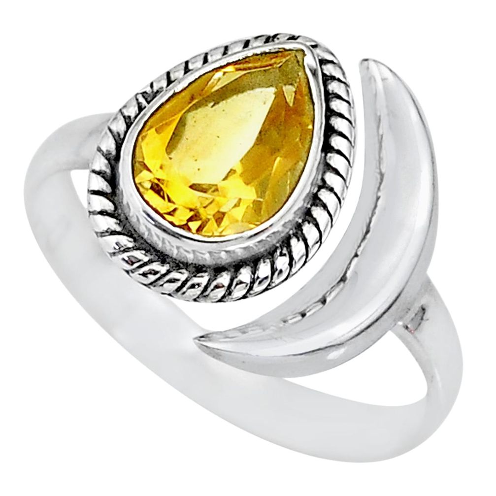 2.56cts natural yellow citrine 925 sterling silver moon ring size 7 r89651