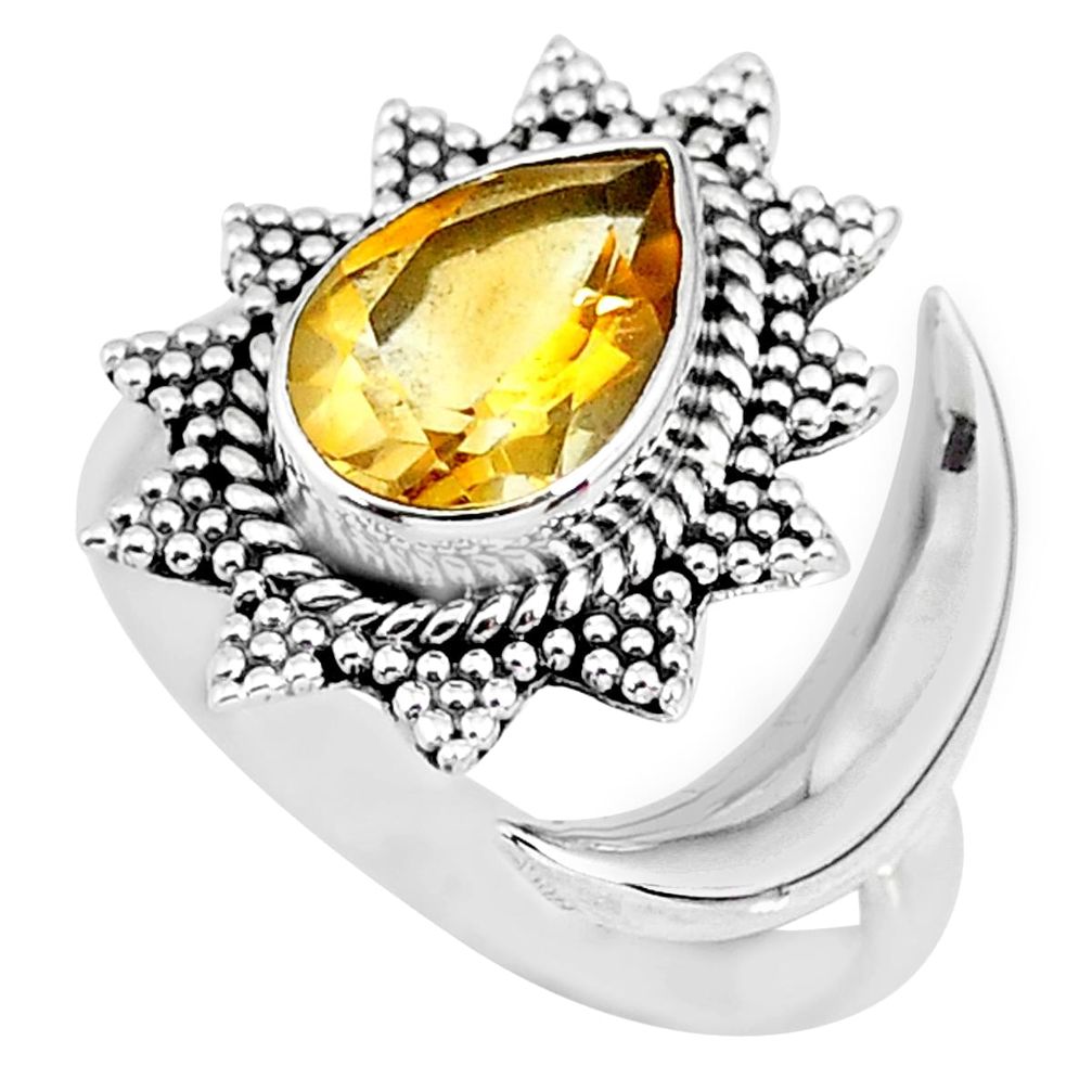 2.82cts natural yellow citrine 925 sterling silver moon ring size 8 r89849