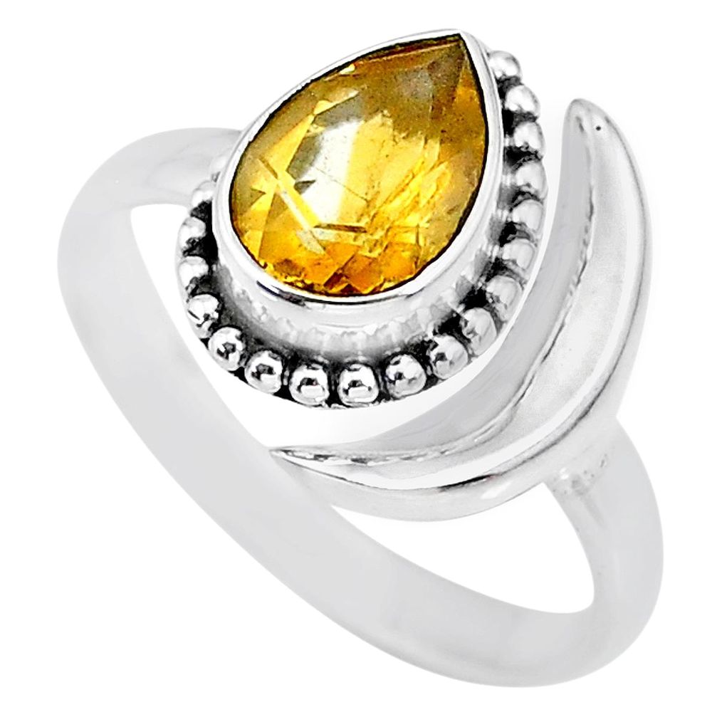 2.53cts natural yellow citrine 925 sterling silver moon ring size 9 r89662