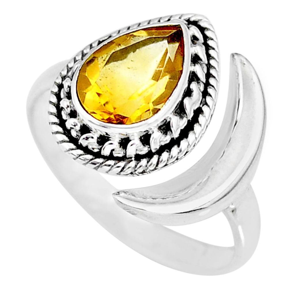 2.82cts natural yellow citrine 925 sterling silver moon ring size 9 r89769