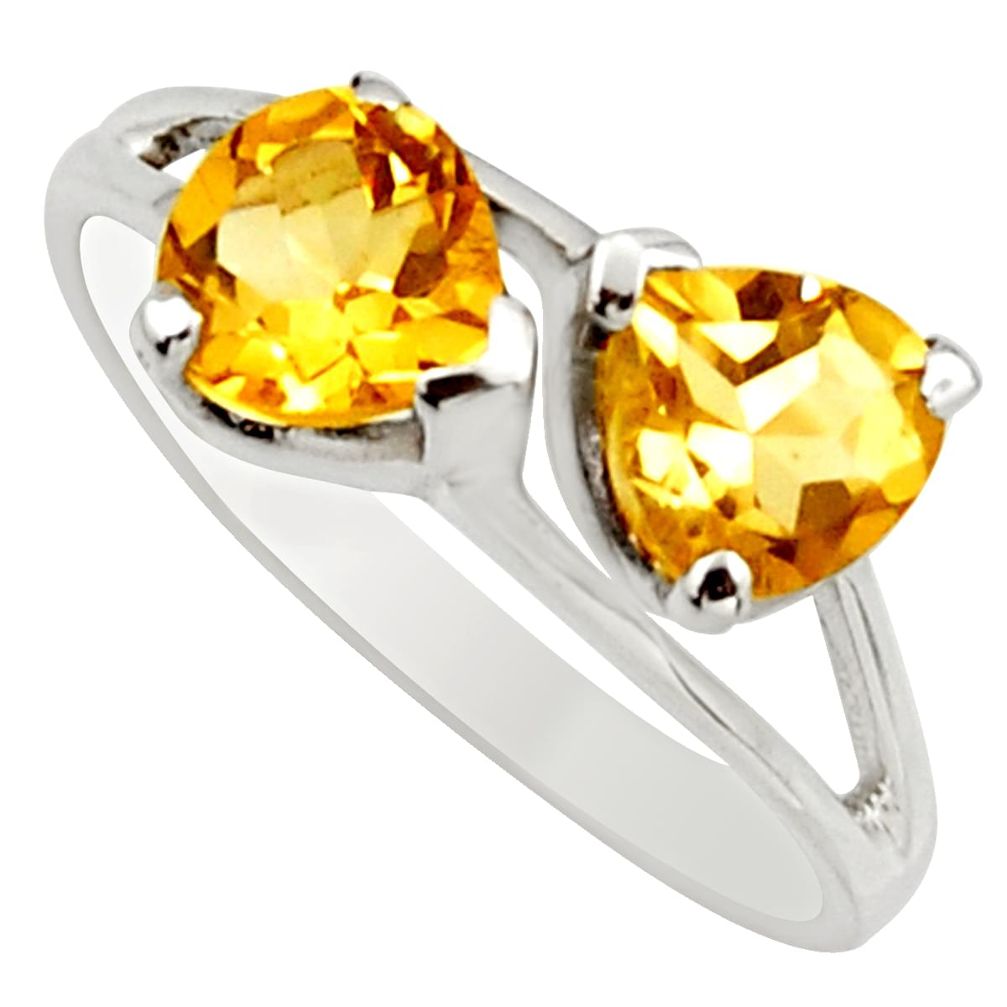 2.96cts natural yellow citrine 925 sterling silver heart ring size 7.5 r25635