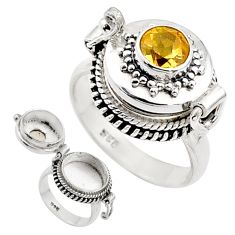 1.19cts natural yellow citrine 925 sterling silver poison box ring size 6 t73242