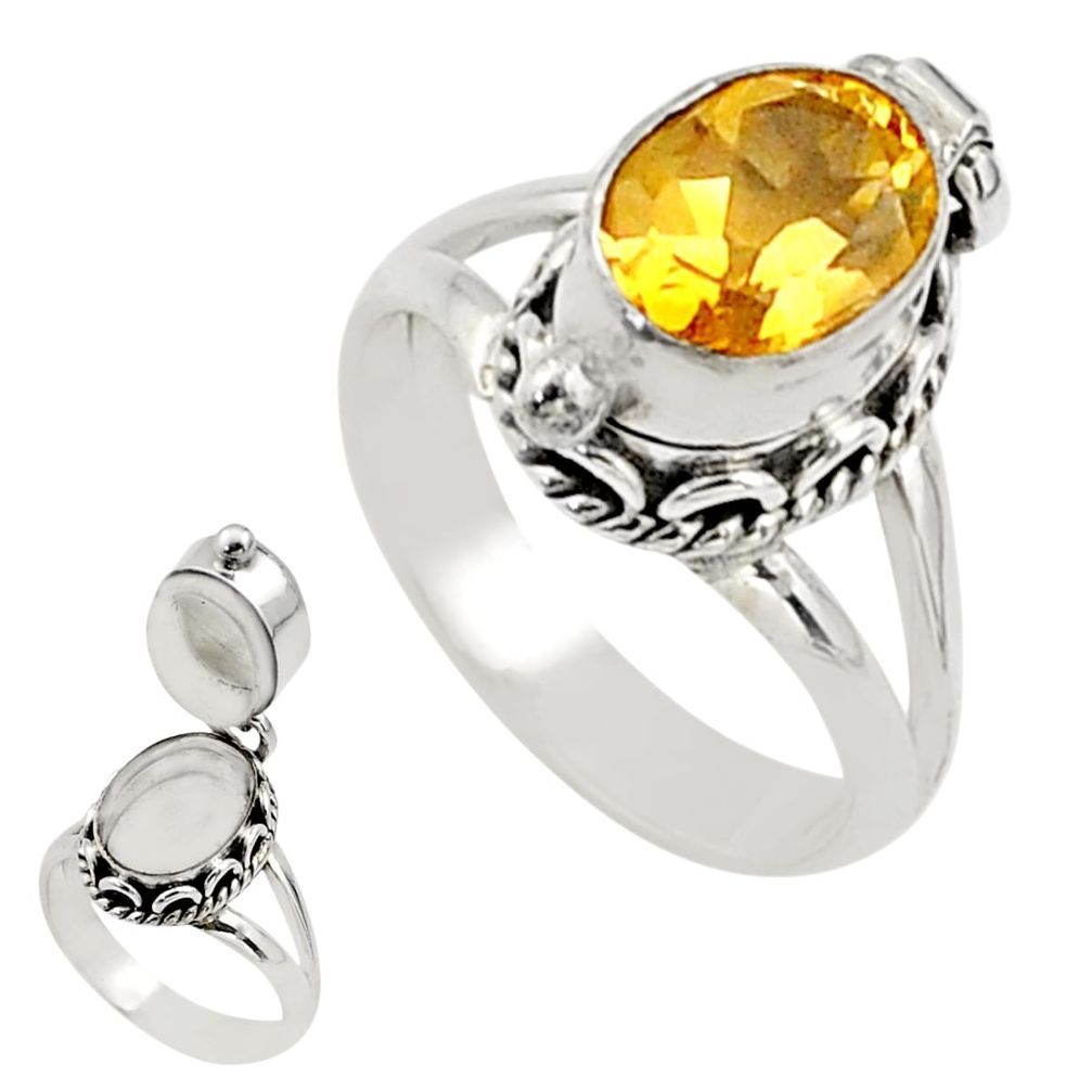 3.13cts natural yellow citrine 925 sterling silver poison box ring size 8 t73062