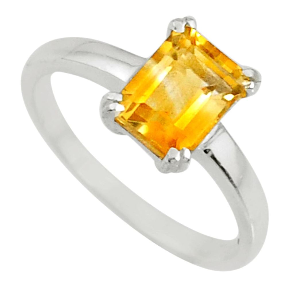 2.11cts natural yellow citrine 925 sterling silver solitaire ring size 8 r71106