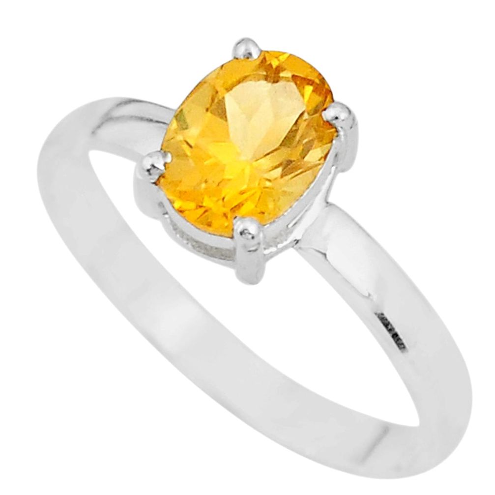 2.15cts natural yellow citrine 925 sterling silver solitaire ring size 9 t7718