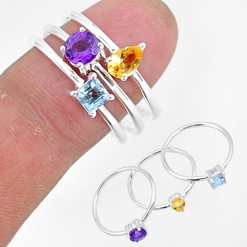 3.01cts natural yellow citrine amethyst 925 silver 3 rings size 9 r93083