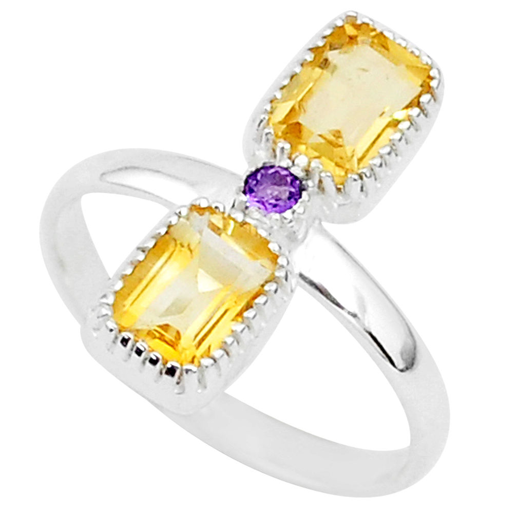 3.34cts natural yellow citrine amethyst 925 sterling silver ring size 8 t5564