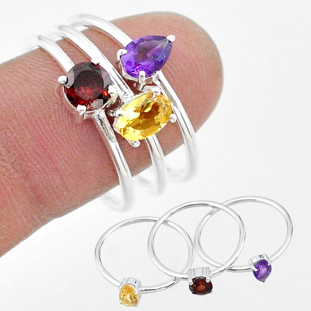 2.97cts natural yellow citrine amethyst garnet 925 silver 3 rings size 9 t17718