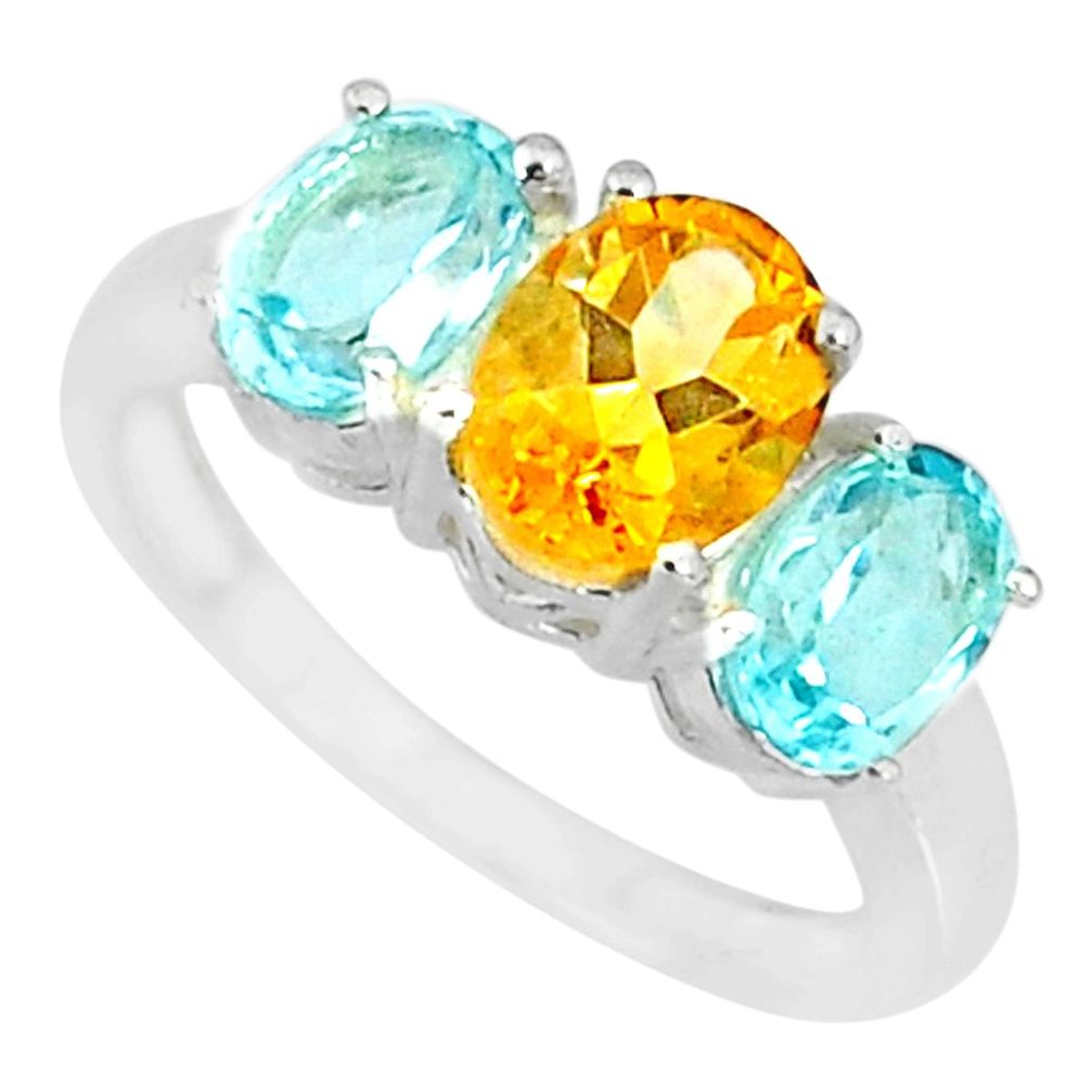 5.45cts natural yellow citrine blue topaz 925 sterling silver ring size 7 r84094