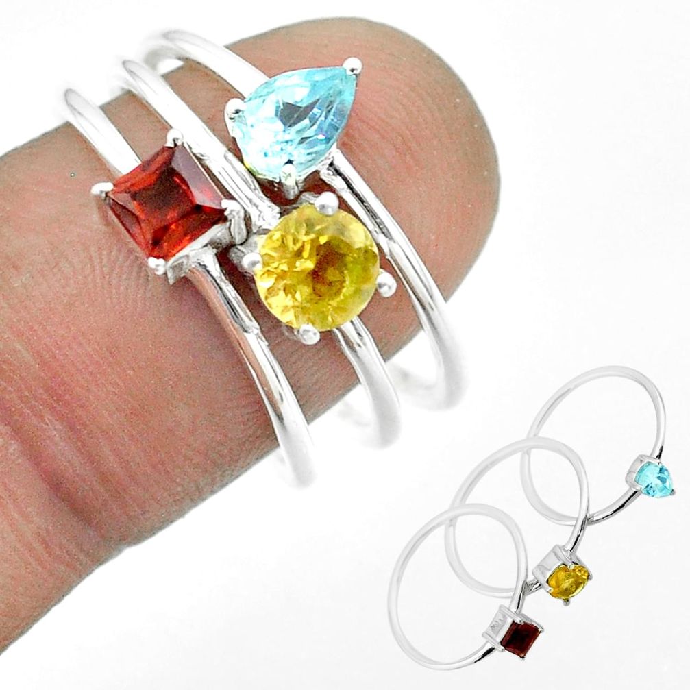 2.97cts natural yellow citrine garnet topaz 925 silver 3 rings size 8 t51165