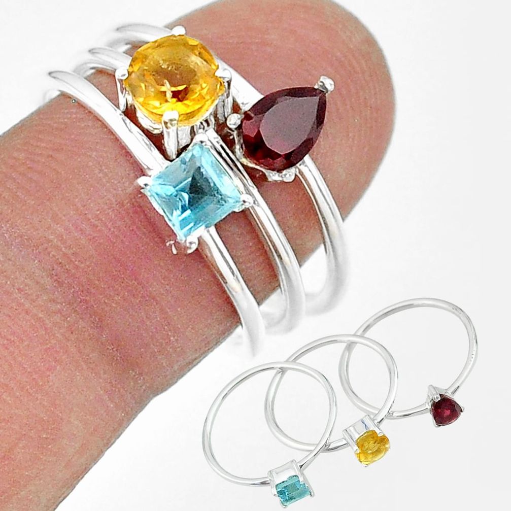 2.97cts natural yellow citrine garnet topaz 925 silver 3 rings size 9 t17715