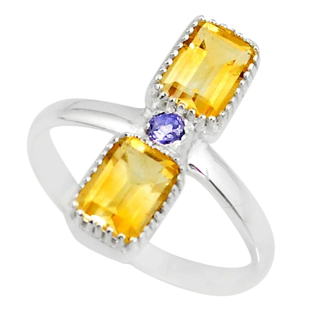 3.59cts natural yellow citrine iolite 925 sterling silver ring size 10 r77219