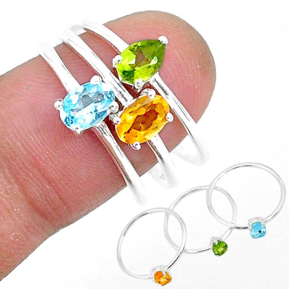 2.77cts natural yellow citrine peridot 925 sterling silver 3 rings size 8 r93108