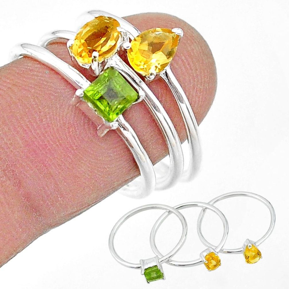 2.69cts natural yellow citrine peridot 925 sterling silver 3 rings size 8 t17646