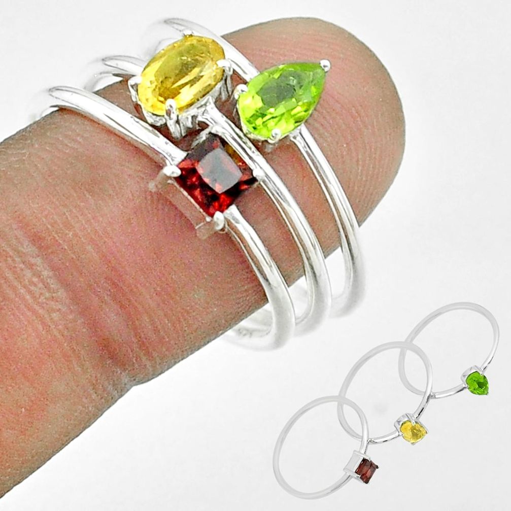 2.97cts natural yellow citrine peridot garnet 925 silver 3 rings size 9 t51492