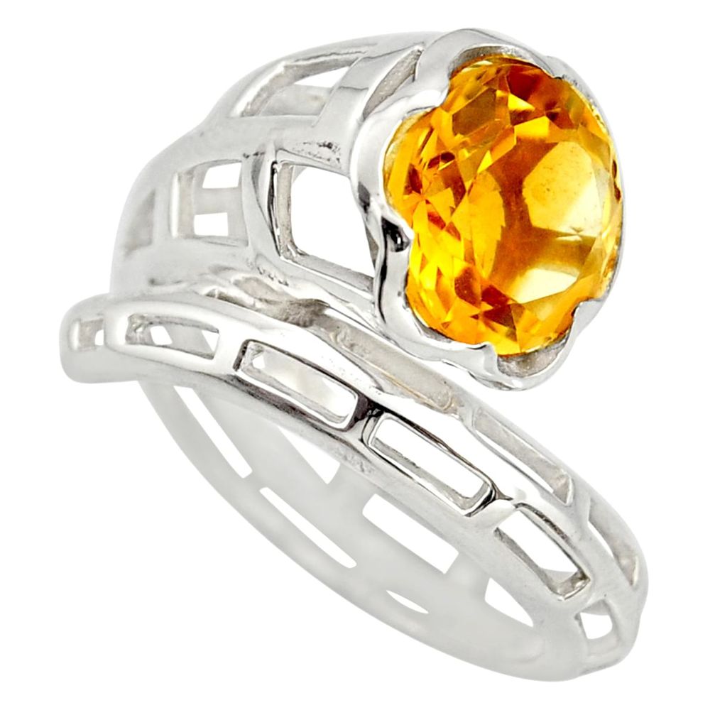 5.75cts natural yellow citrine round 925 silver solitaire ring size 8.5 r25782